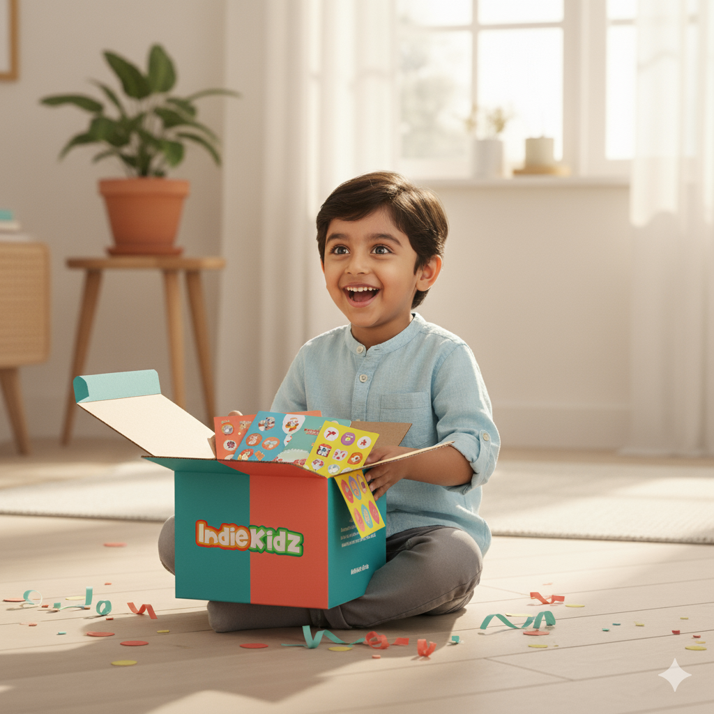 boy opening IndieKidz box